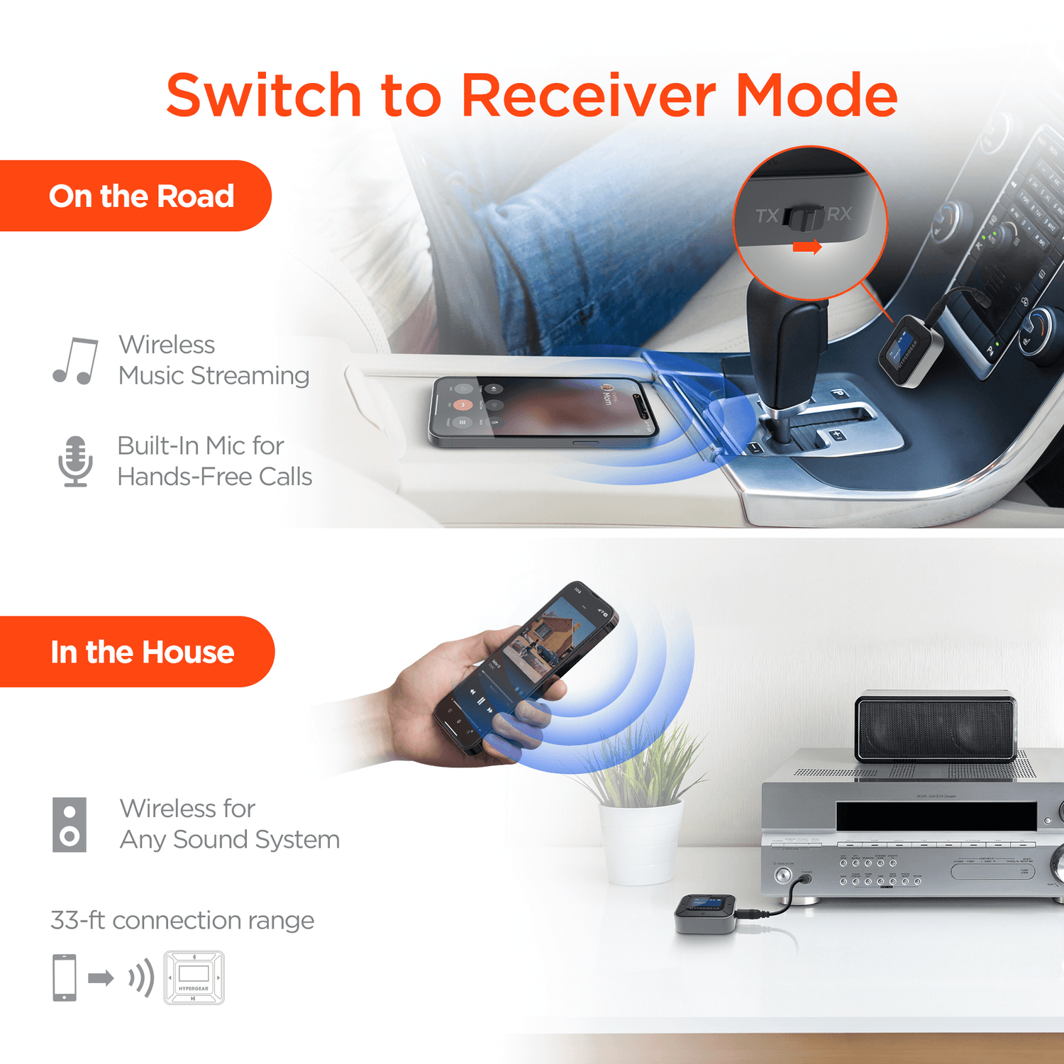 HyperGear IntelliCast Flight Audio Transmitter + Receiver Jupiter Gear Home