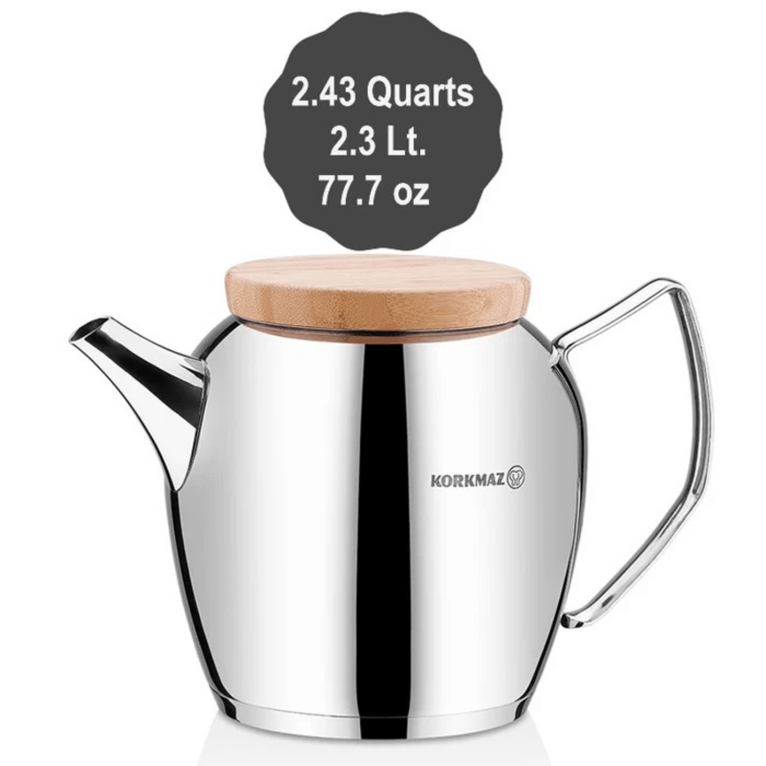 Korkmaz Montana Stainless Steel 2.3L Teapot with Wooden Lid Jupiter Gear Home