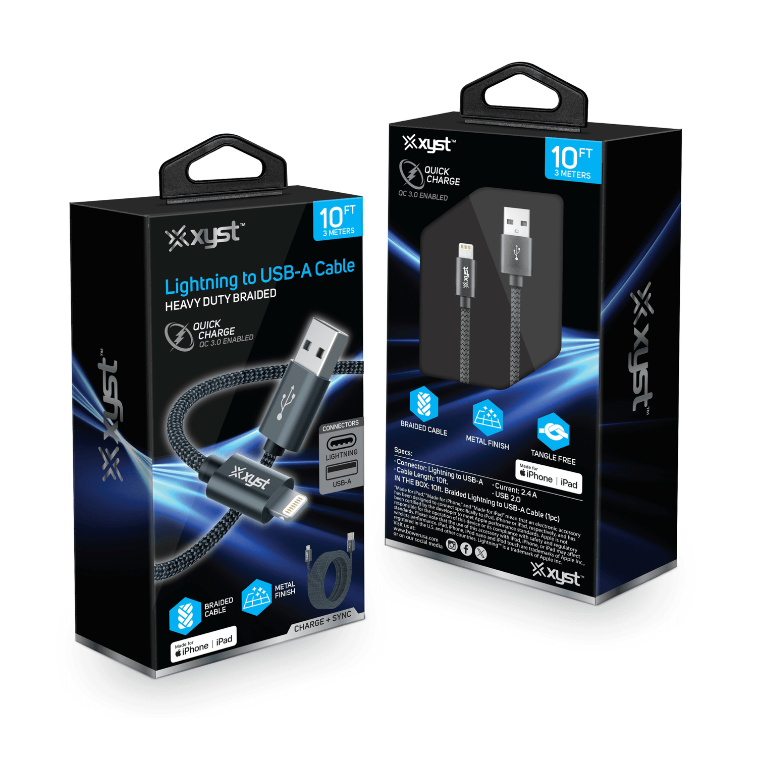 Xyst Charge and Sync USB to Lightning Braided Cable 10Ft Jupiter Gear Home