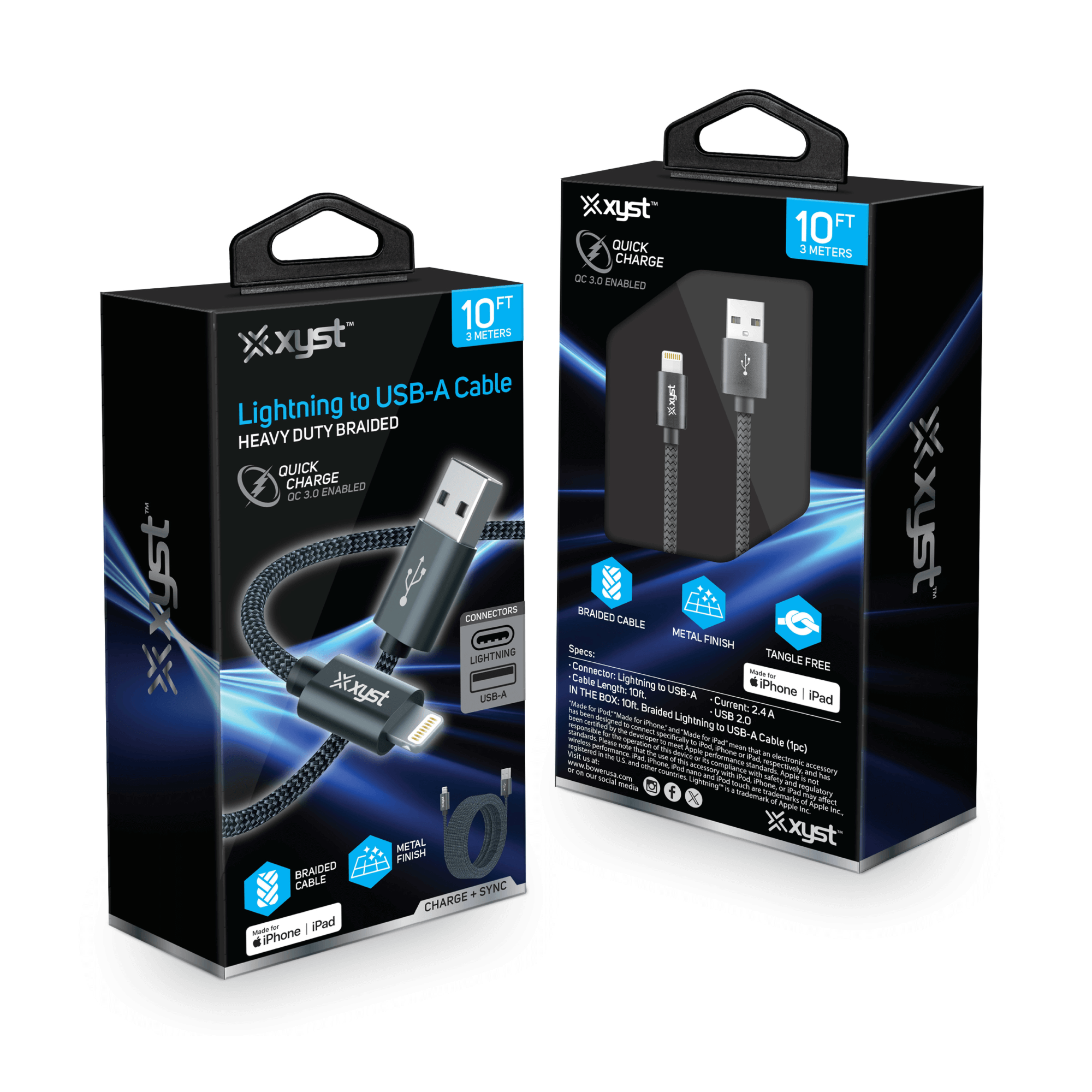 Xyst Charge and Sync USB to Lightning Braided Cable 10Ft Jupiter Gear Home