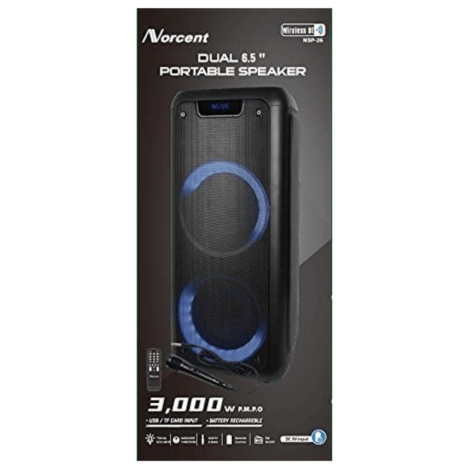 Norcent Dual 6.5" Portable Party Bluetooth Speaker with Flashing LED Lights Jupiter Gear Home