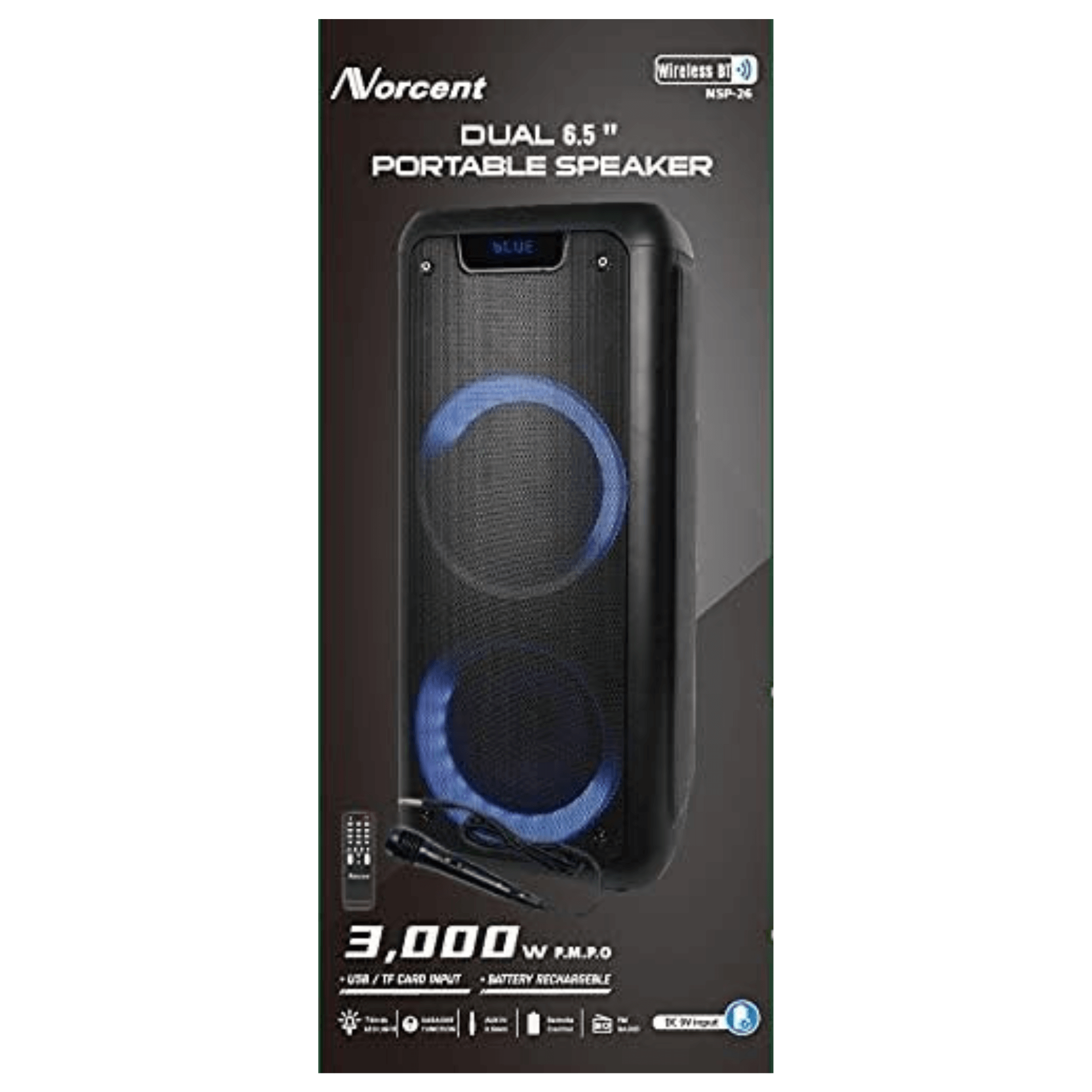Norcent Dual 6.5" Portable Party Bluetooth Speaker with Flashing LED Lights Jupiter Gear Home