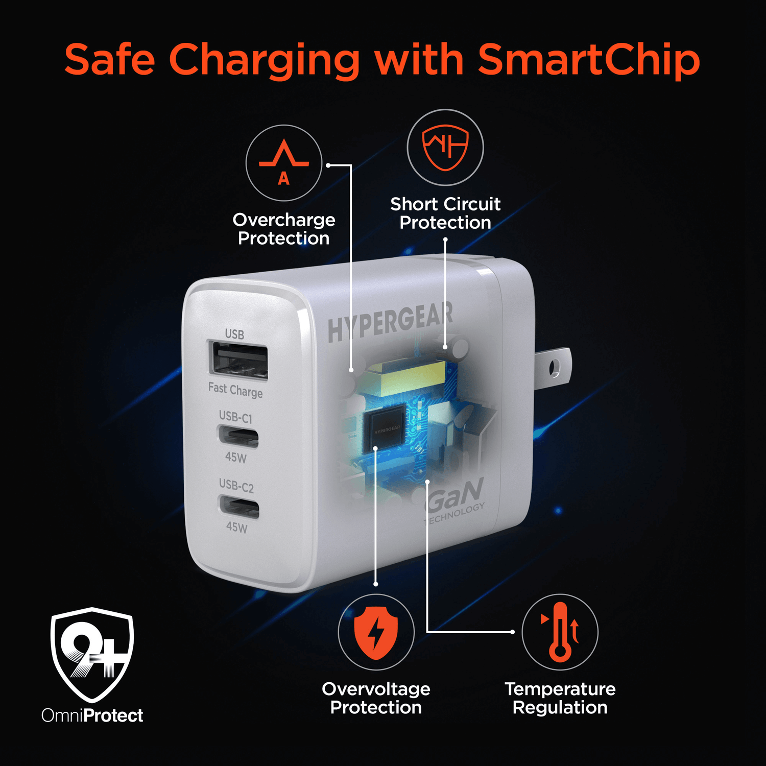 HyperGear SpeedBoost 45W USB-C PD Tri-Port GaN Fast Wall Charger with PPS Jupiter Gear Home