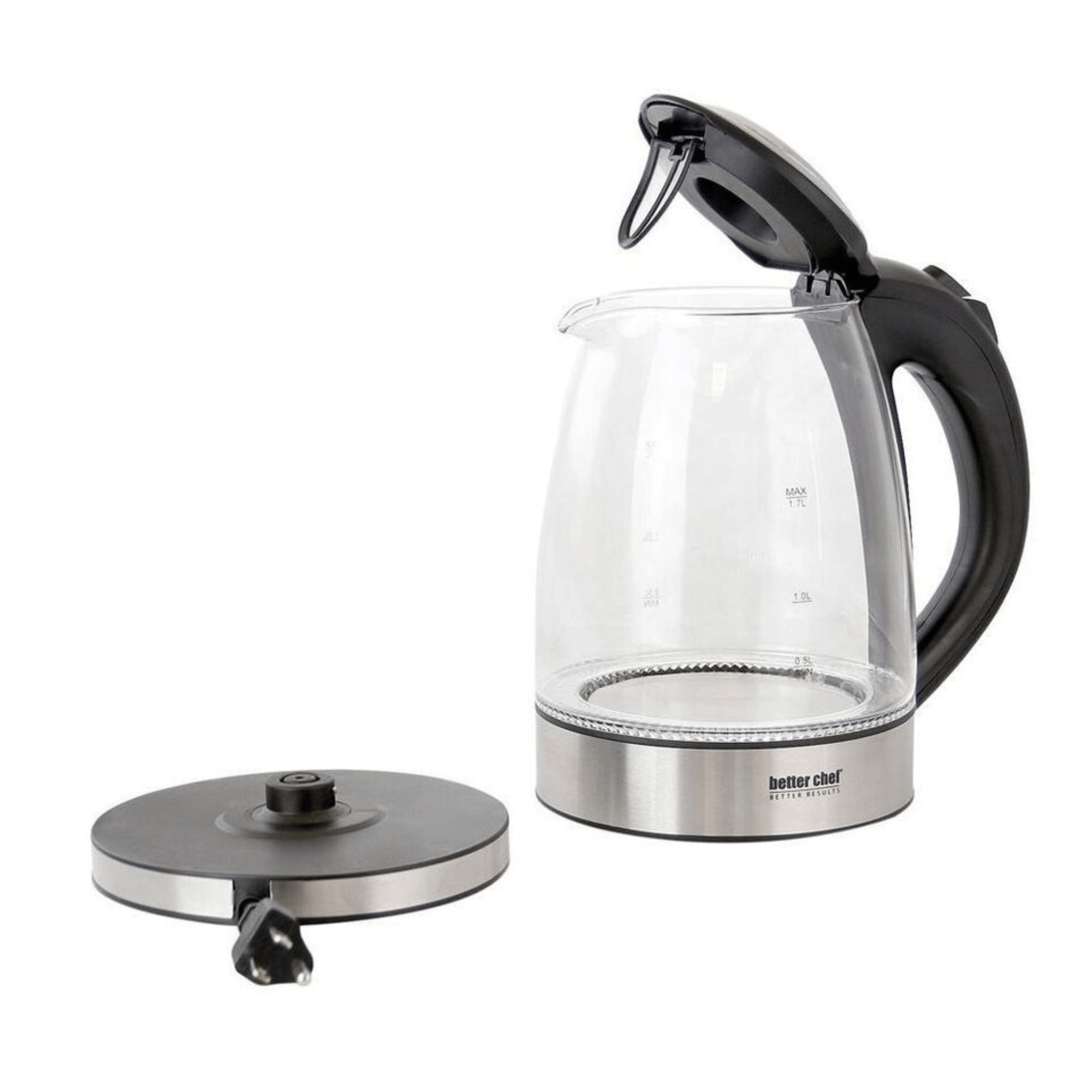 Better Chef 1500W 7-Cup Cordless Electric Borosilicate Glass Kettle with 360 Degree Swivel Base Jupiter Gear Home