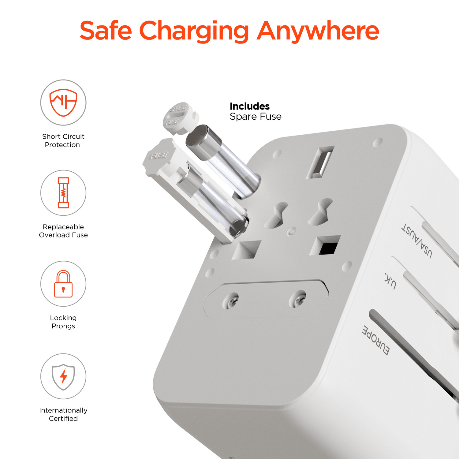 HyperGear WorldCharge Universal Travel Adapter with USB-C Jupiter Gear Home