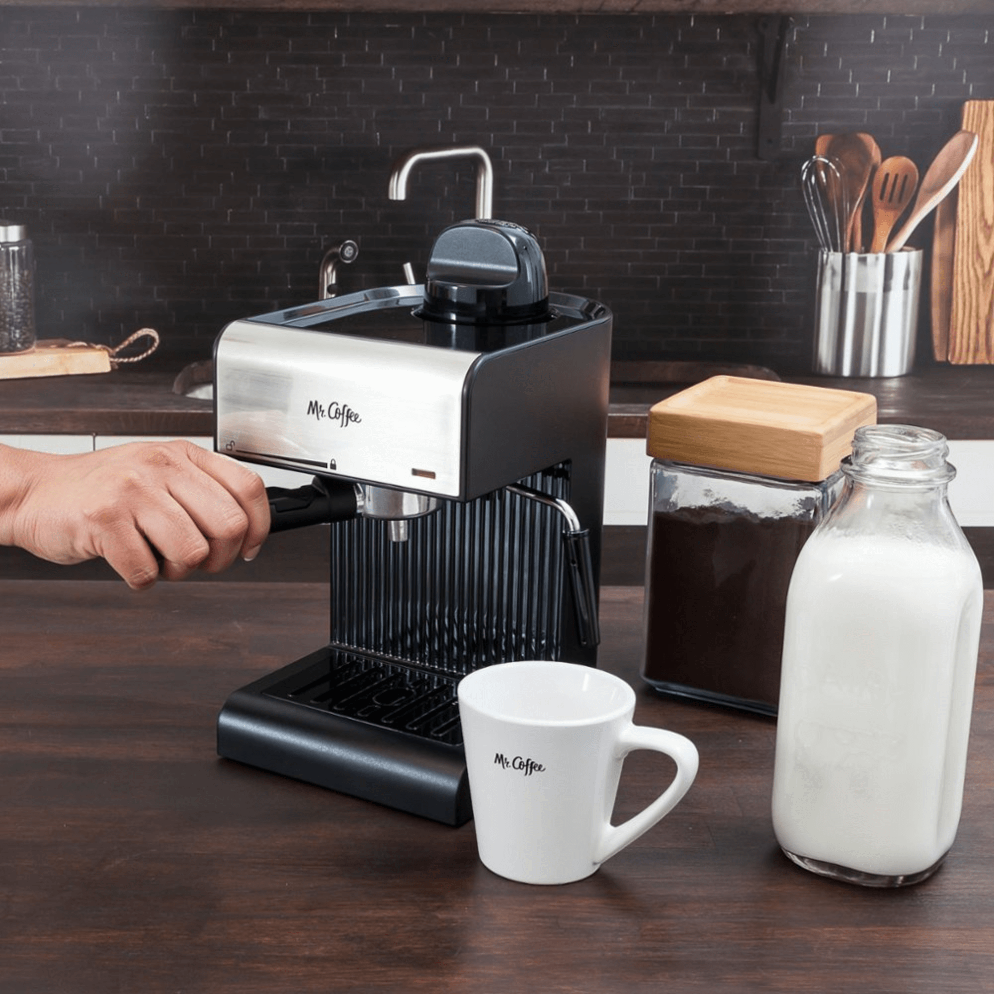 Mr. Coffee Café Steam Espresso and Cappuccino Machine with Milk Frothing Wand Jupiter Gear Home