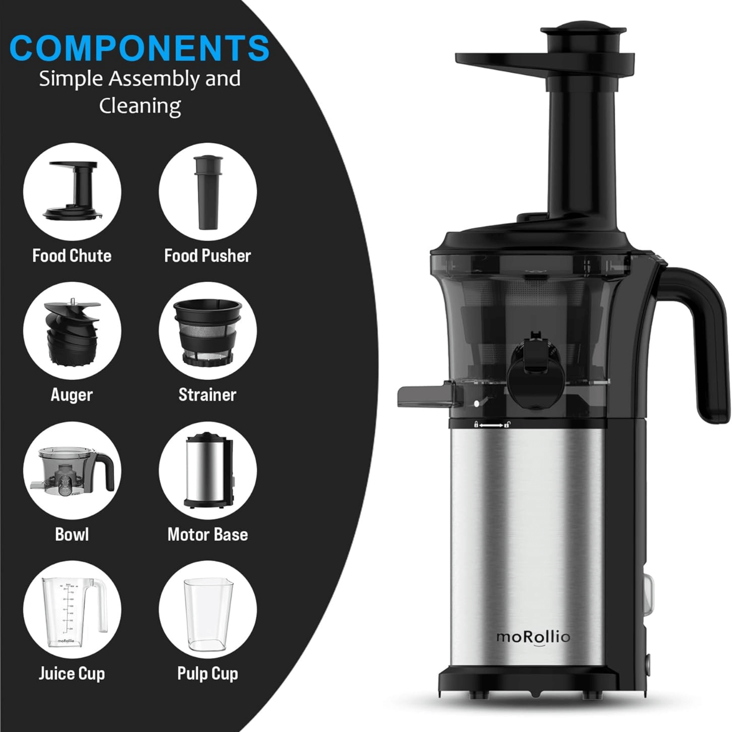 moRollio 45RPM Cold Press Slow Masticating Juicer Jupiter Gear Home