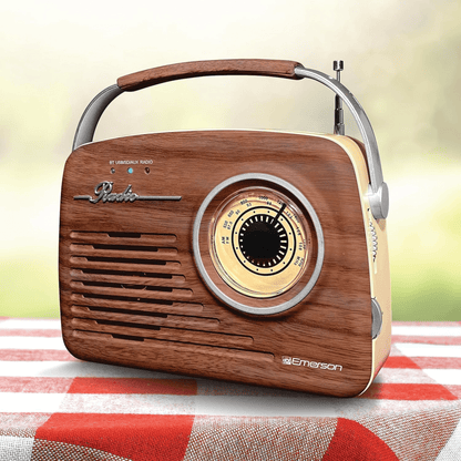 Emerson Portable Retro Radio with Built-In Rechargeable Battery and Memory Set Jupiter Gear Home