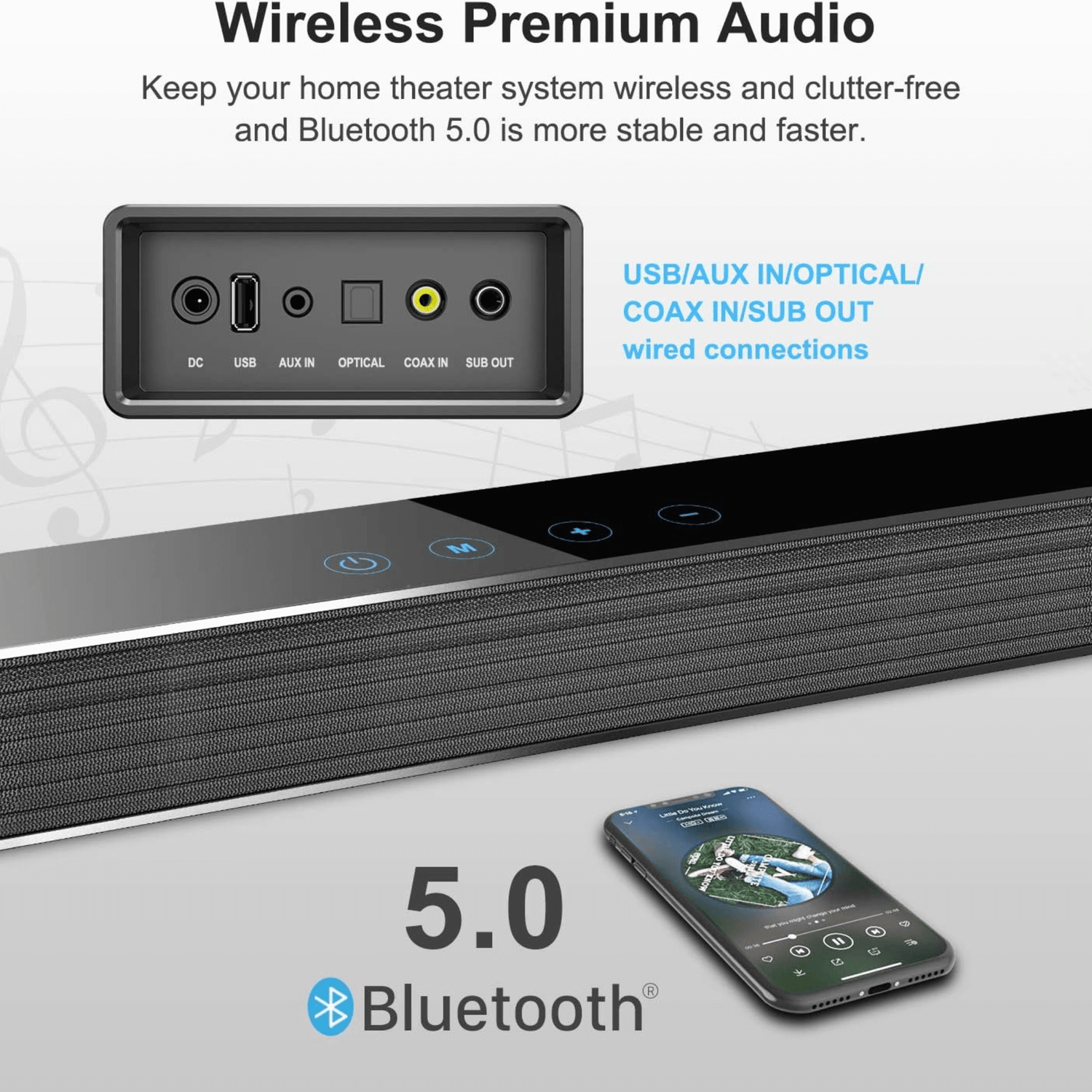 Norcent KB2020 Black Mamba Series 25" 120W Bluetooth Sound Bar with Sub-Woofer Jupiter Gear Home