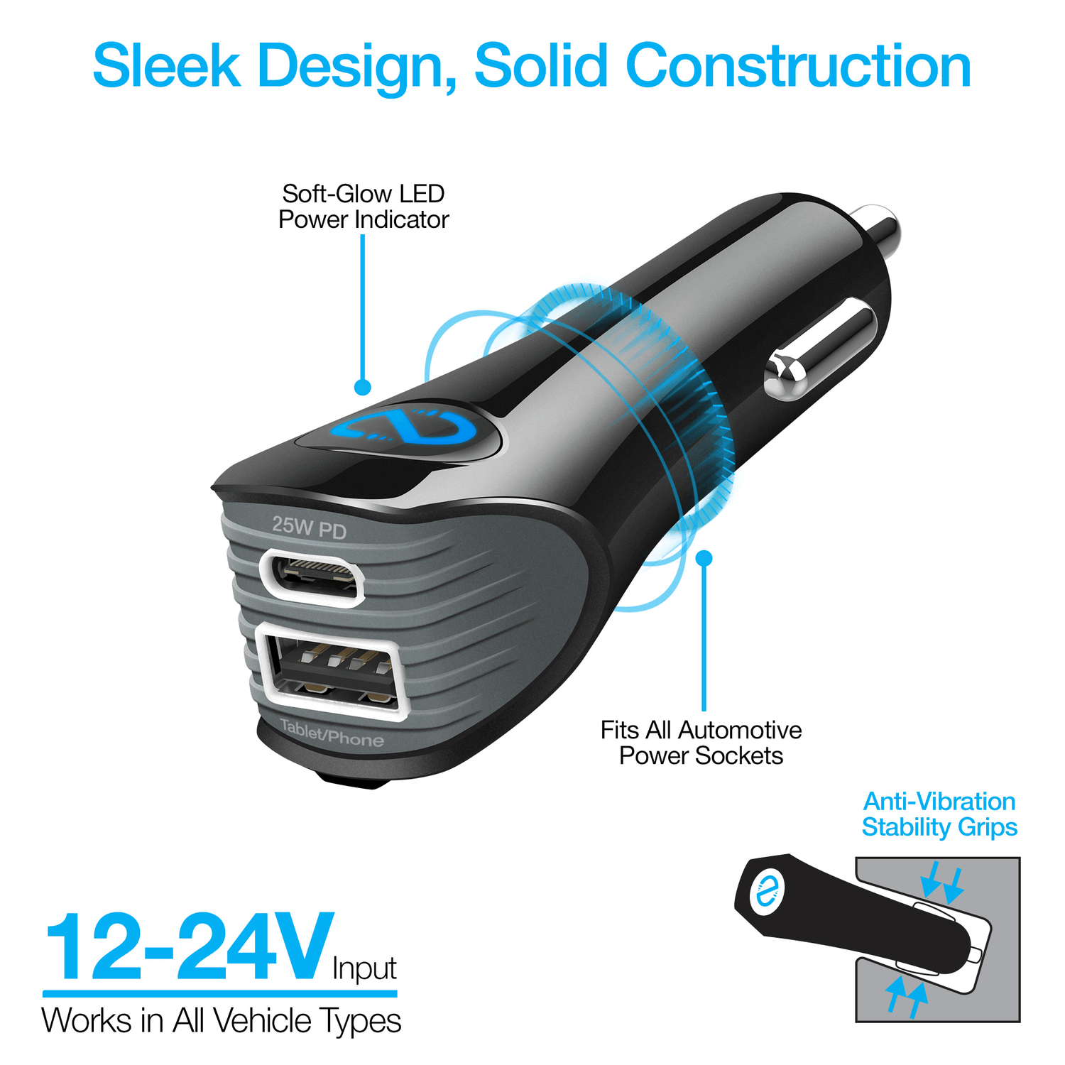 Naztech N420 PD25W+2.4A  Car Charger + C - C Cable 4Ft Jupiter Gear Home