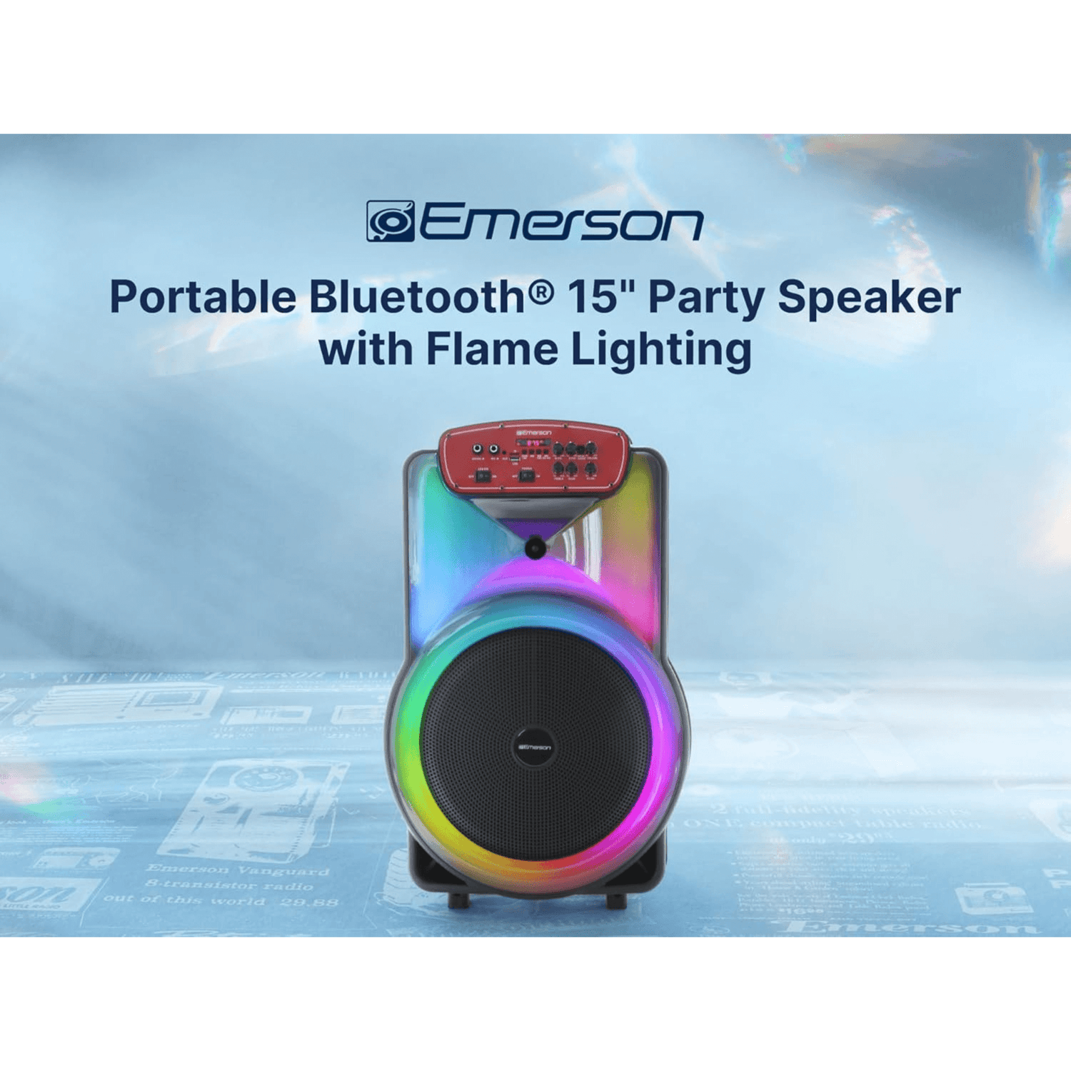 Emerson Portable Bluetooth 15" Party Speaker with Flame Lighting Jupiter Gear Home
