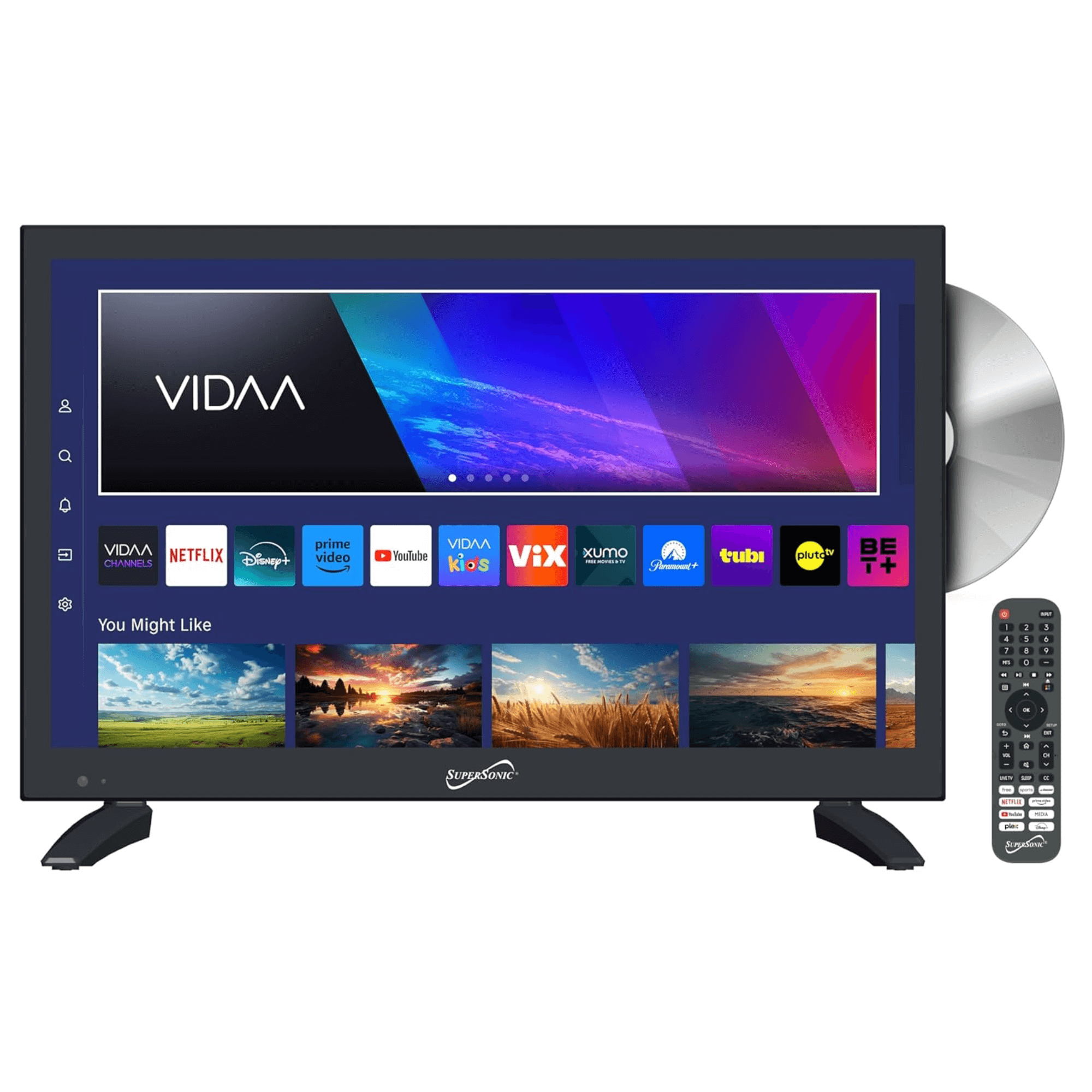 Supersonic 19-inch LED Smart HDTV with DVD Player ATSC and NTSC System ACDC Compatible Jupiter Gear Home