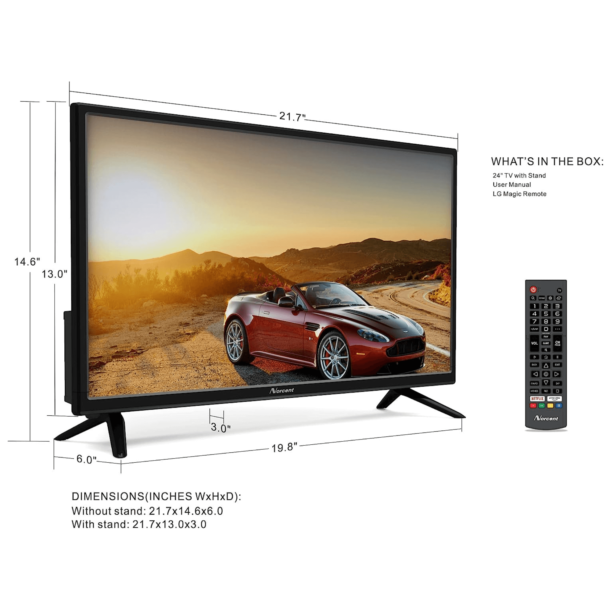 Norcent 24 Inch 720P LED HD Smart TV Wall-Mountable with Surround Sound Jupiter Gear Home