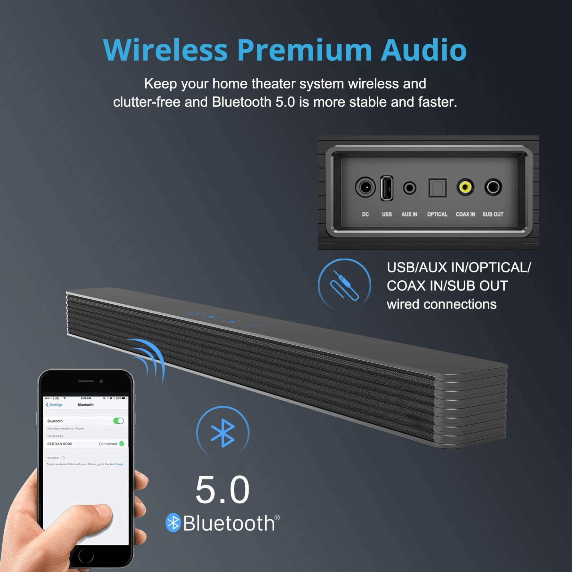 Norcent KB2020 Black Mamba Series 32" 80W Bluetooth Sound Bar with Remote Option Jupiter Gear Home