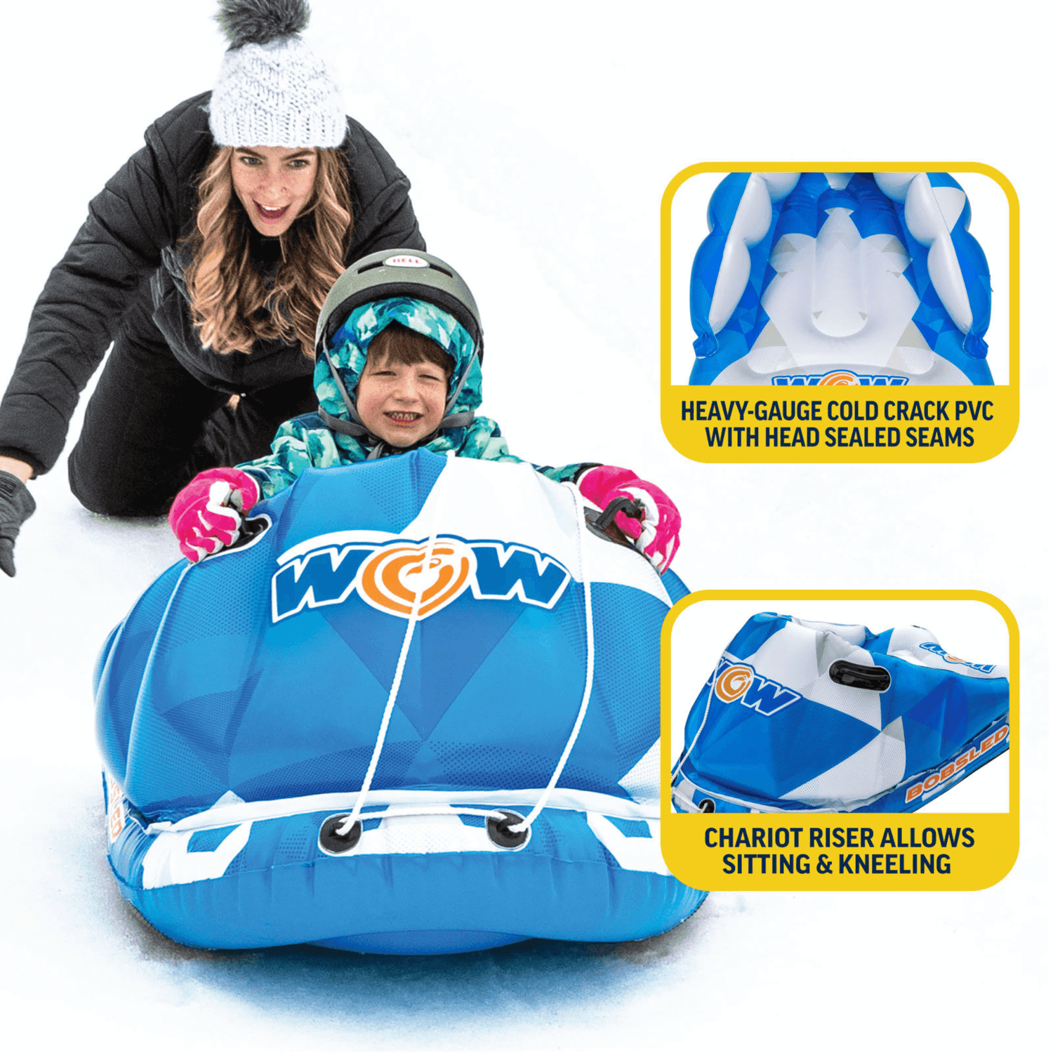 WOW Watersports Snow Tube Bobsled for Kids and Adults w Front Snow Shield Jupiter Gear Home