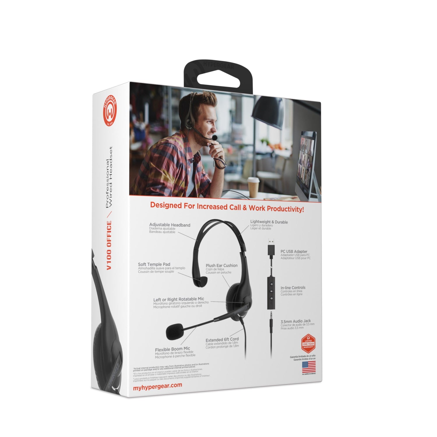 HyperGear V100 Office Professional Wired Headset w 6 Ft Cord Jupiter Gear Home