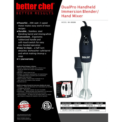 Better Chef 200W DualPro Immersion Blender Hand-Mixer with Cup and Beater Jupiter Gear Home