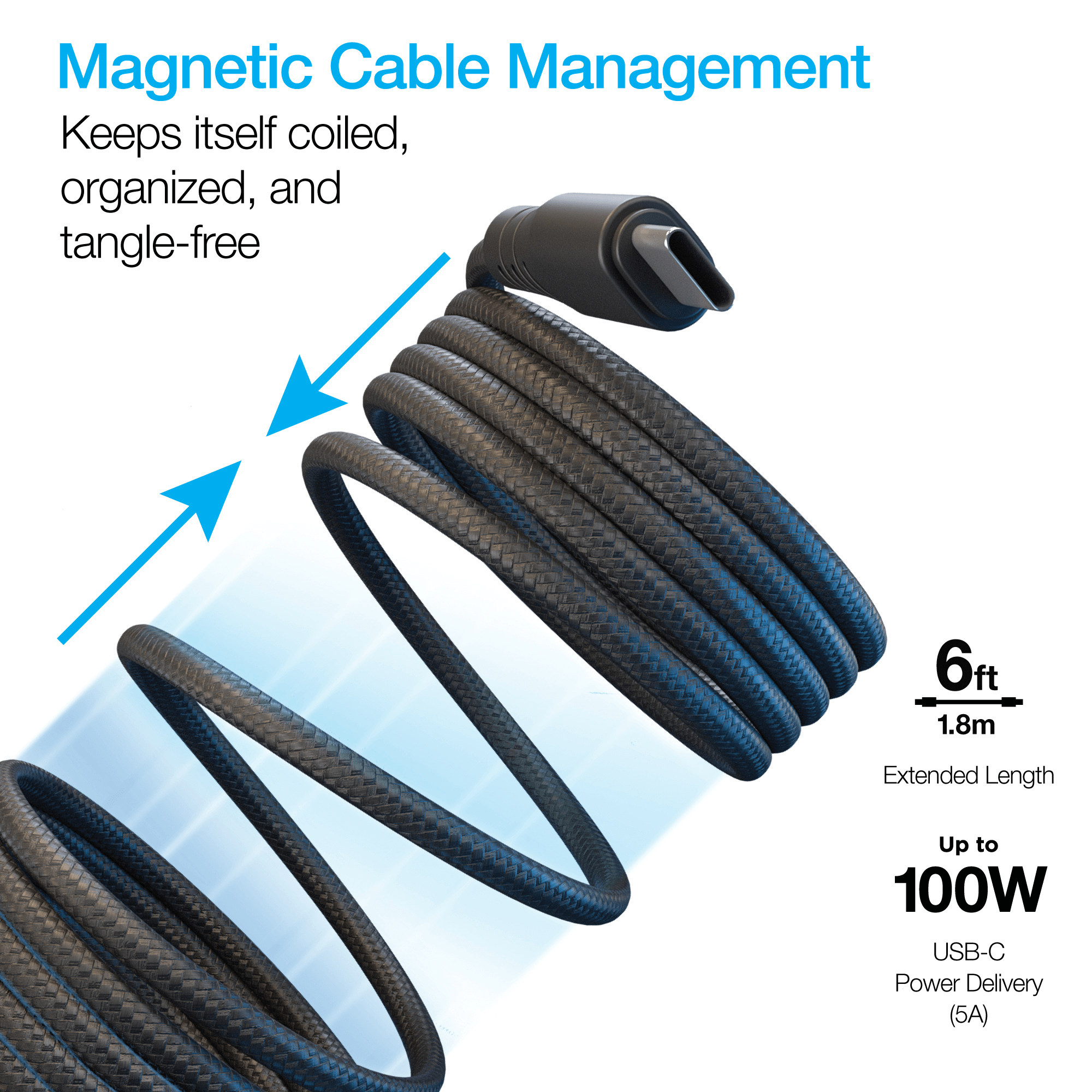 Naztech REcoil USB-C to USB-C Magnetic Cable 6ft Jupiter Gear Home