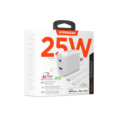 HyperGear SpeedBoost 25W USB-C PD + 12W USB Fast Wall Charger with PPS and 6ft MFi Lightning Cable Jupiter Gear Home