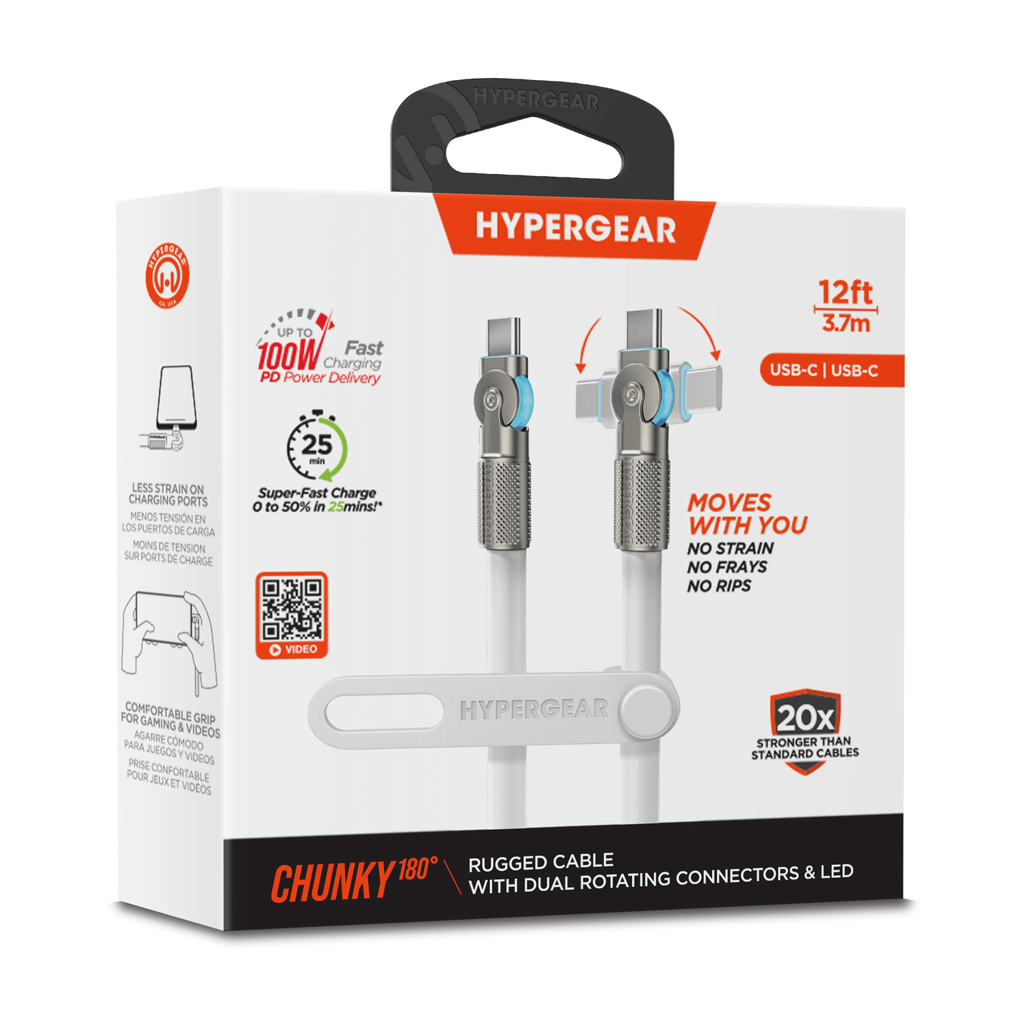 HyperGear Chunky180° 100W USB-C to USB-C Rugged Fast Charge Cable 12ft Jupiter Gear Home