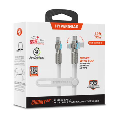 HyperGear Chunky180° 100W USB-C to USB-C Rugged Fast Charge Cable 12ft Jupiter Gear Home