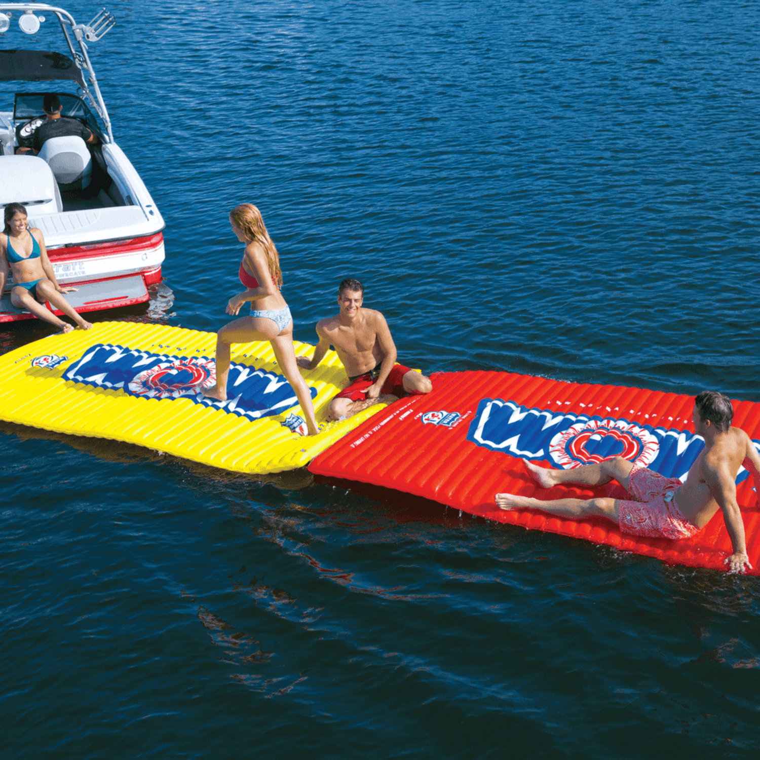 WOW Watersports Floating Pool and Lake Water Walkway and Lounge for up to 6 People - Red Jupiter Gear Home