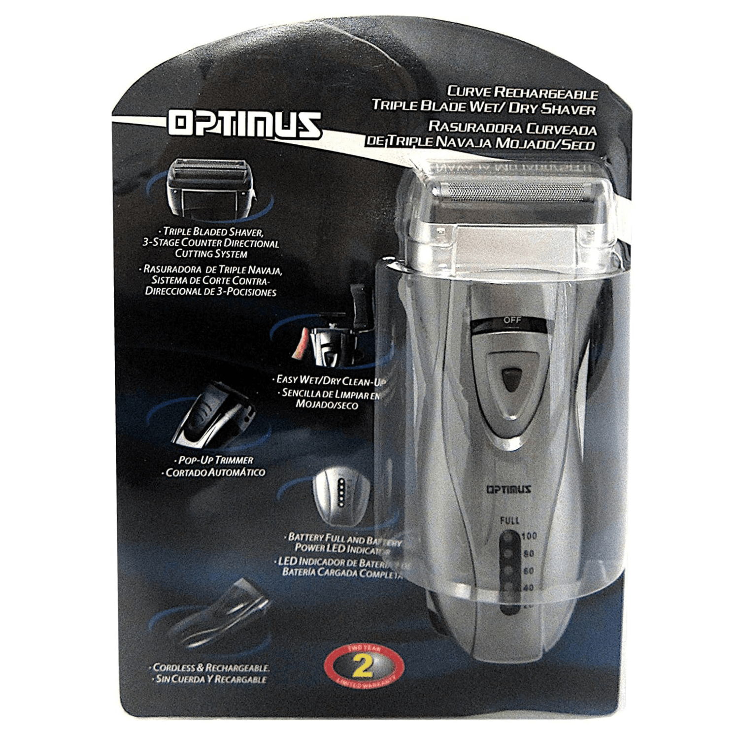 Optimus Cordless Rechargeable LED Shaver with Pop-Up Trimmer Jupiter Gear Home