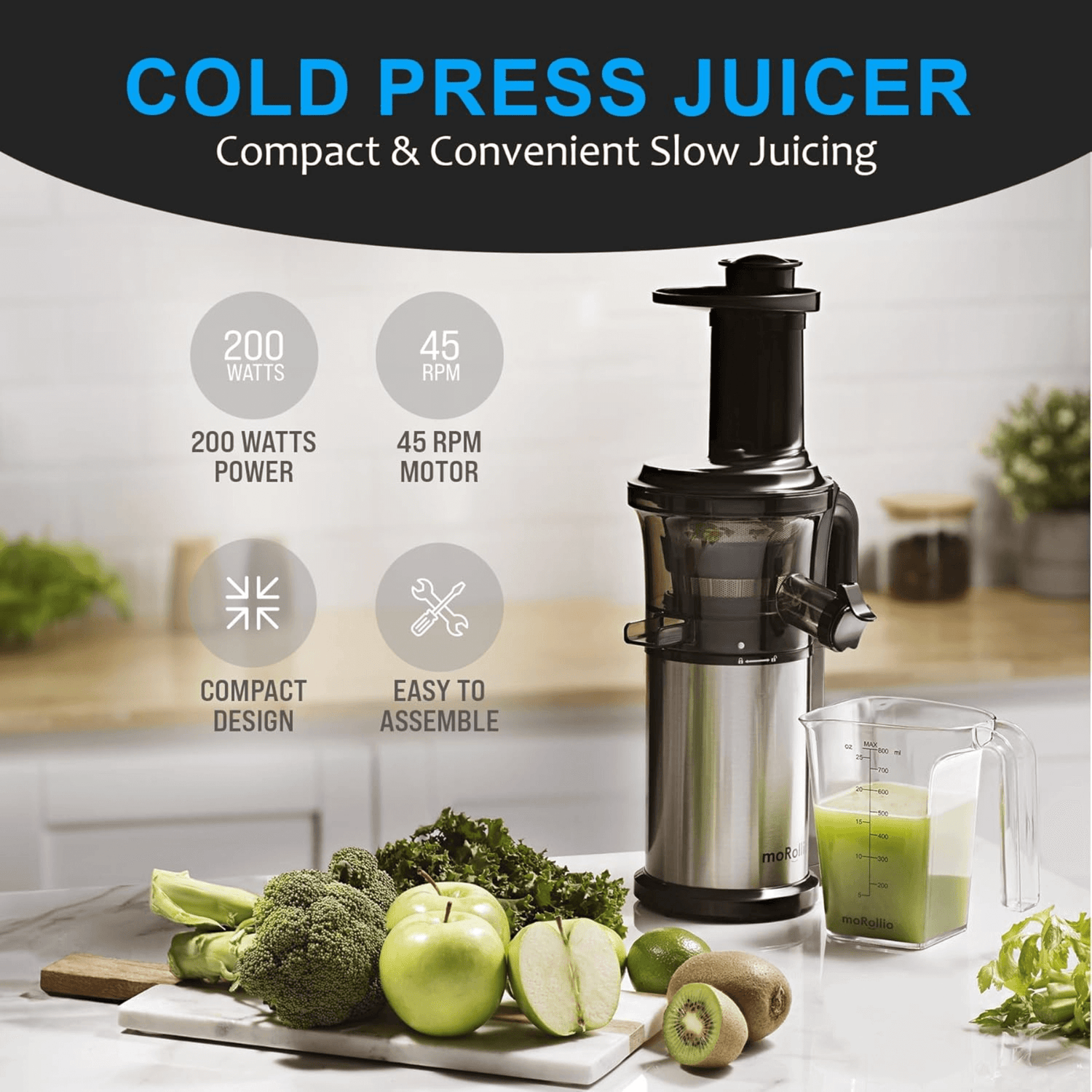 moRollio 45RPM Cold Press Slow Masticating Juicer Jupiter Gear Home
