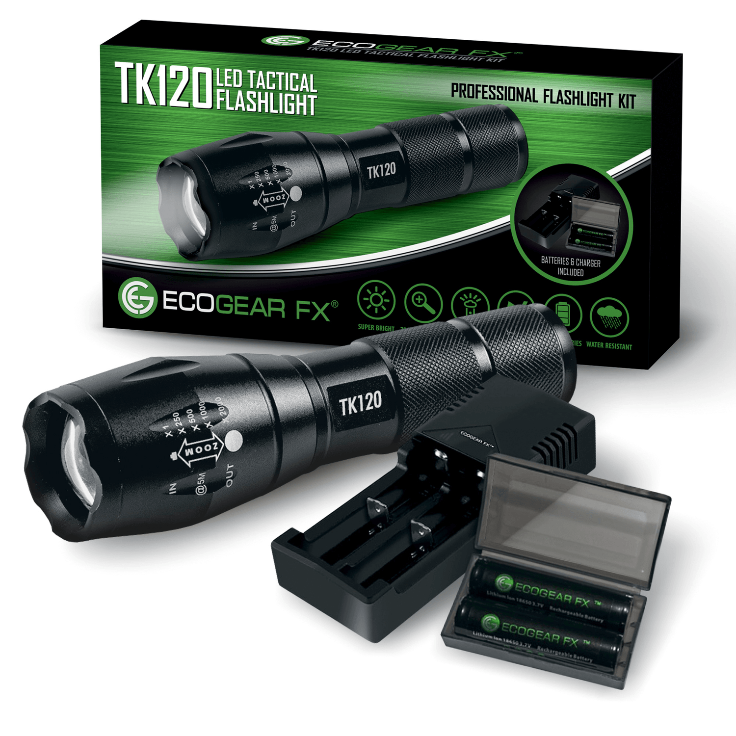 EcoGear FX TK120 Professional LED Flashlight Kit with Batteries and Charger Jupiter Gear Home