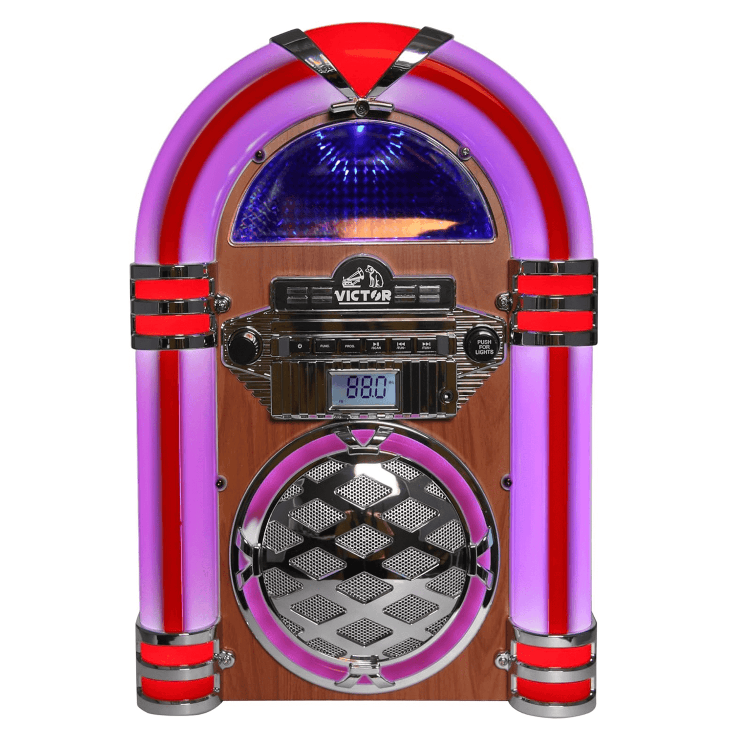 Victor Broadway II Desktop CD Jukebox with Multi-Color LED Lighting and FM Radio Jupiter Gear Home