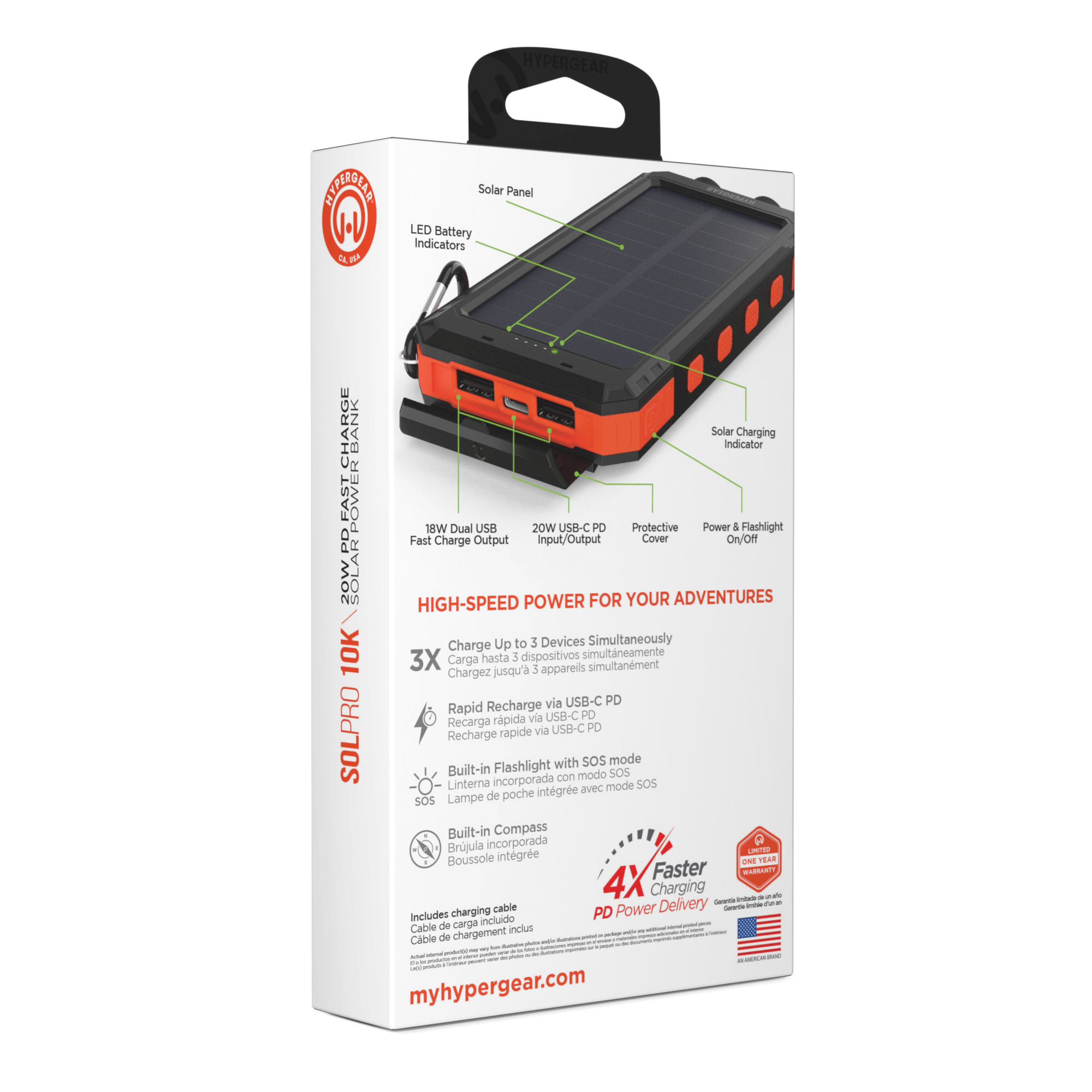 HyperGear SolPro 10K Fast Charge Solar 10000mAh PD Power Bank Jupiter Gear Home