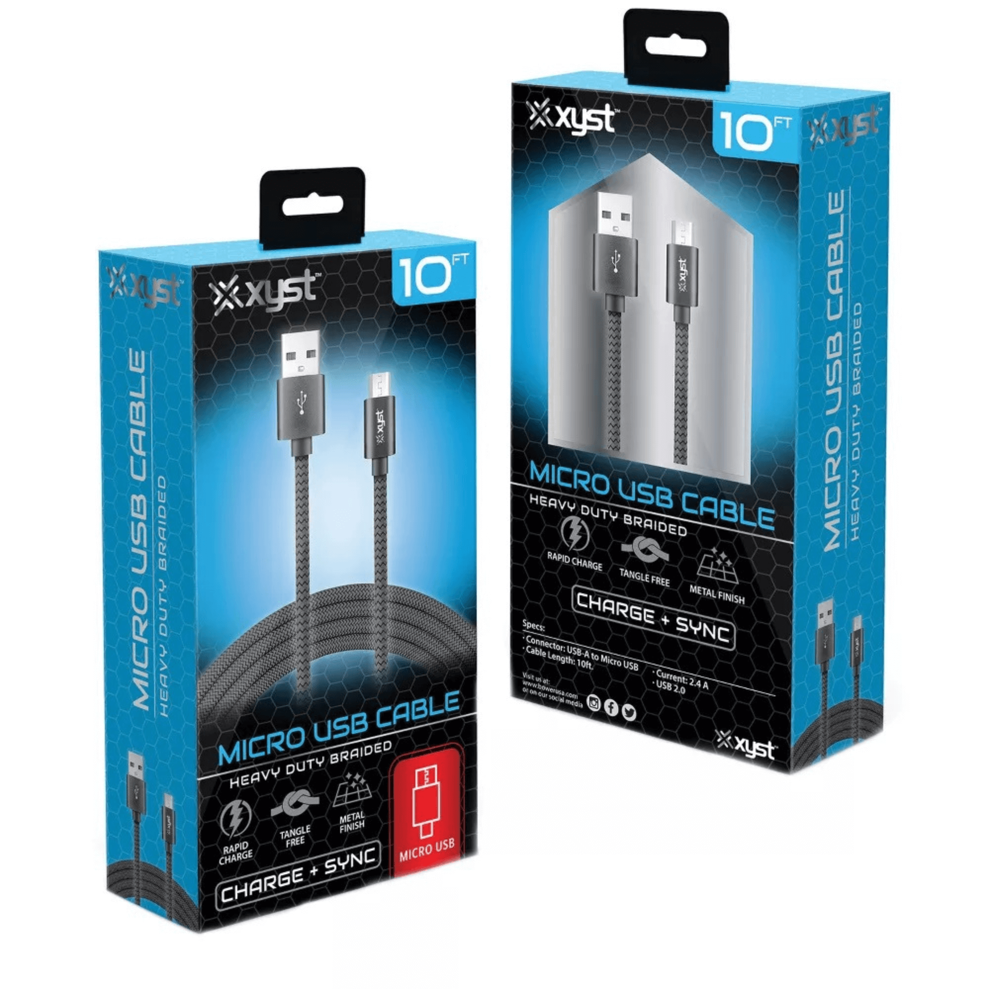 Xyst Charge and Sync USB to Micro USB Braided Cable 10Ft Jupiter Gear Home