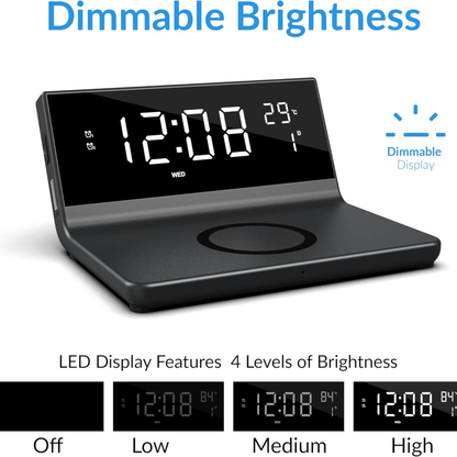 Supersonic Dual Alarm Clock with 2-in-1 Wireless Charger Jupiter Gear Home