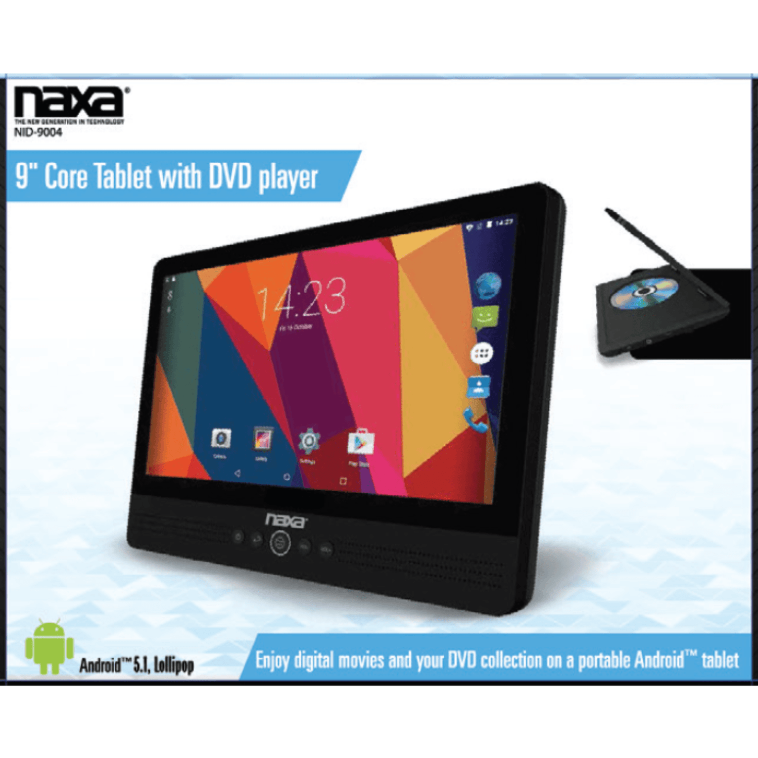 Naxa 9" Core Tablet &amp; DVD Player with Android OS 5.1 - Refurbished Jupiter Gear Home