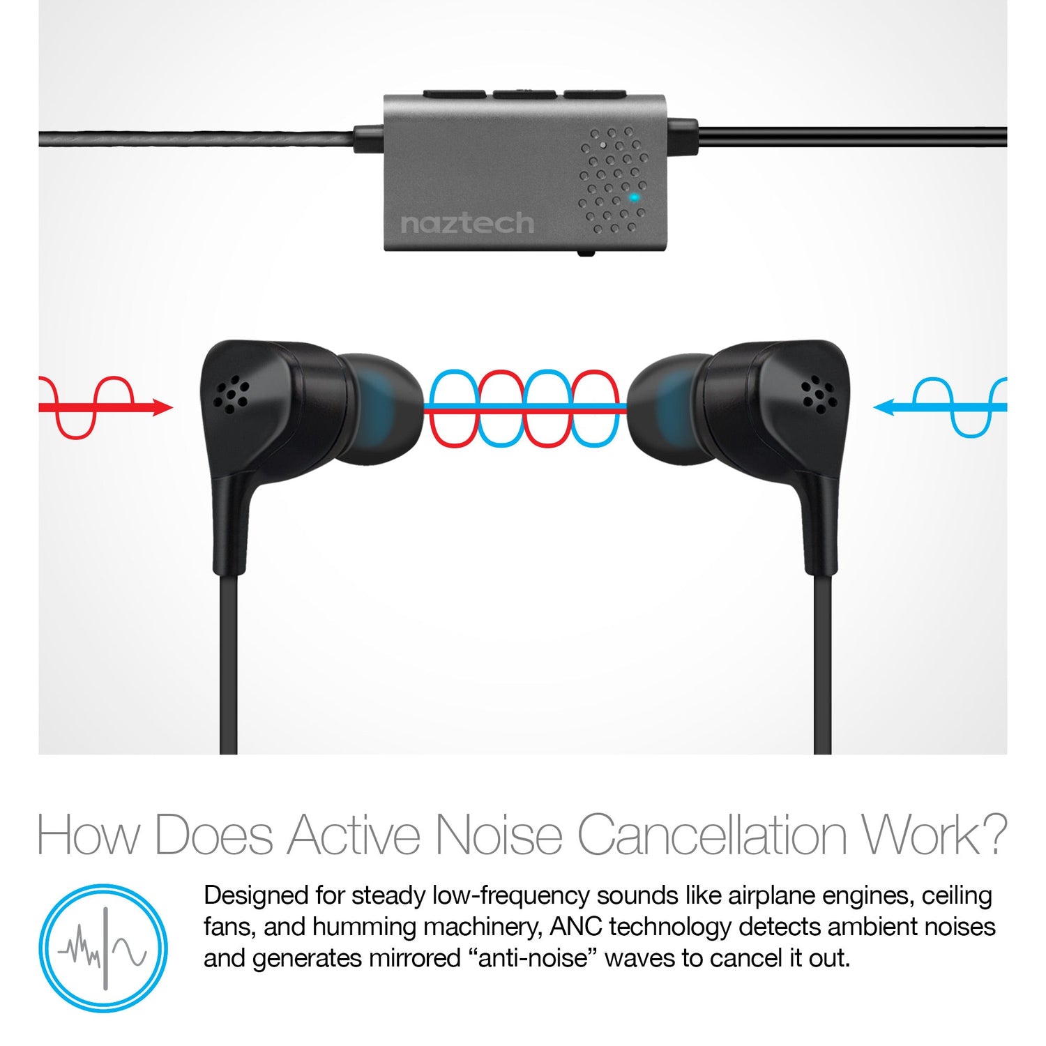 Naztech X1ANC Active Noise Cancelling Earphones 3.5mm Black (14509-HYP) Jupiter Gear Home