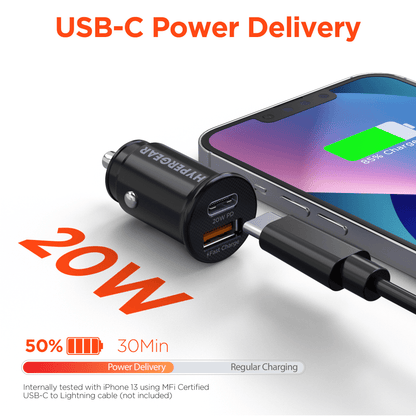 HyperGear Mini 20W USB-C PD + 18W USB Fast Car Charger Jupiter Gear Home