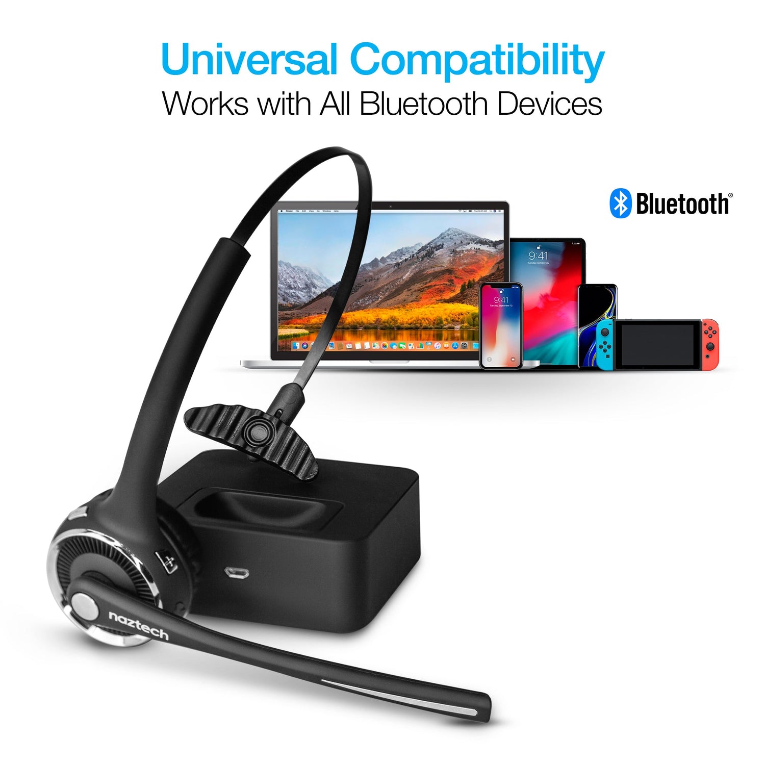 Naztech N980 BT Over-the-Head Headset w Base Jupiter Gear Home