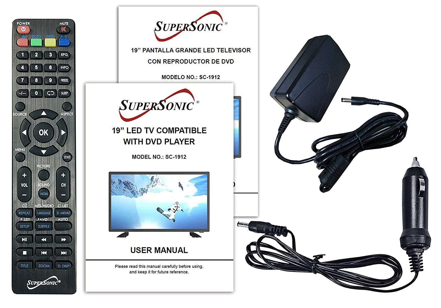 Supersonic 19" 12 Volt ACDC LED HDTV with DVD Player, USB, SD Card Reader and HDMI (SC-1912) Jupiter Gear Home