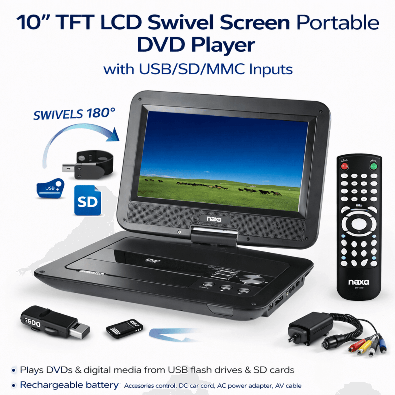 Naxa 10" TFT LCD Swivel Screen Portable DVD Player - Refurbished Jupiter Gear Home