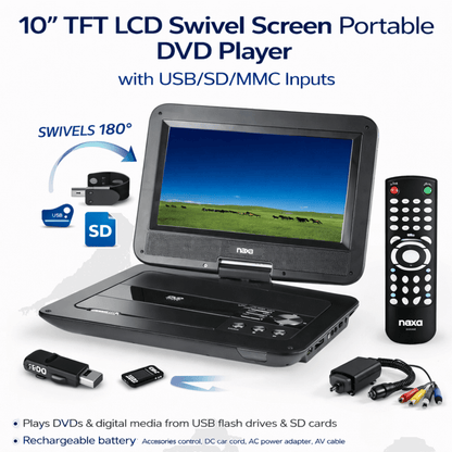 Naxa 10" TFT LCD Swivel Screen Portable DVD Player - Refurbished Jupiter Gear Home