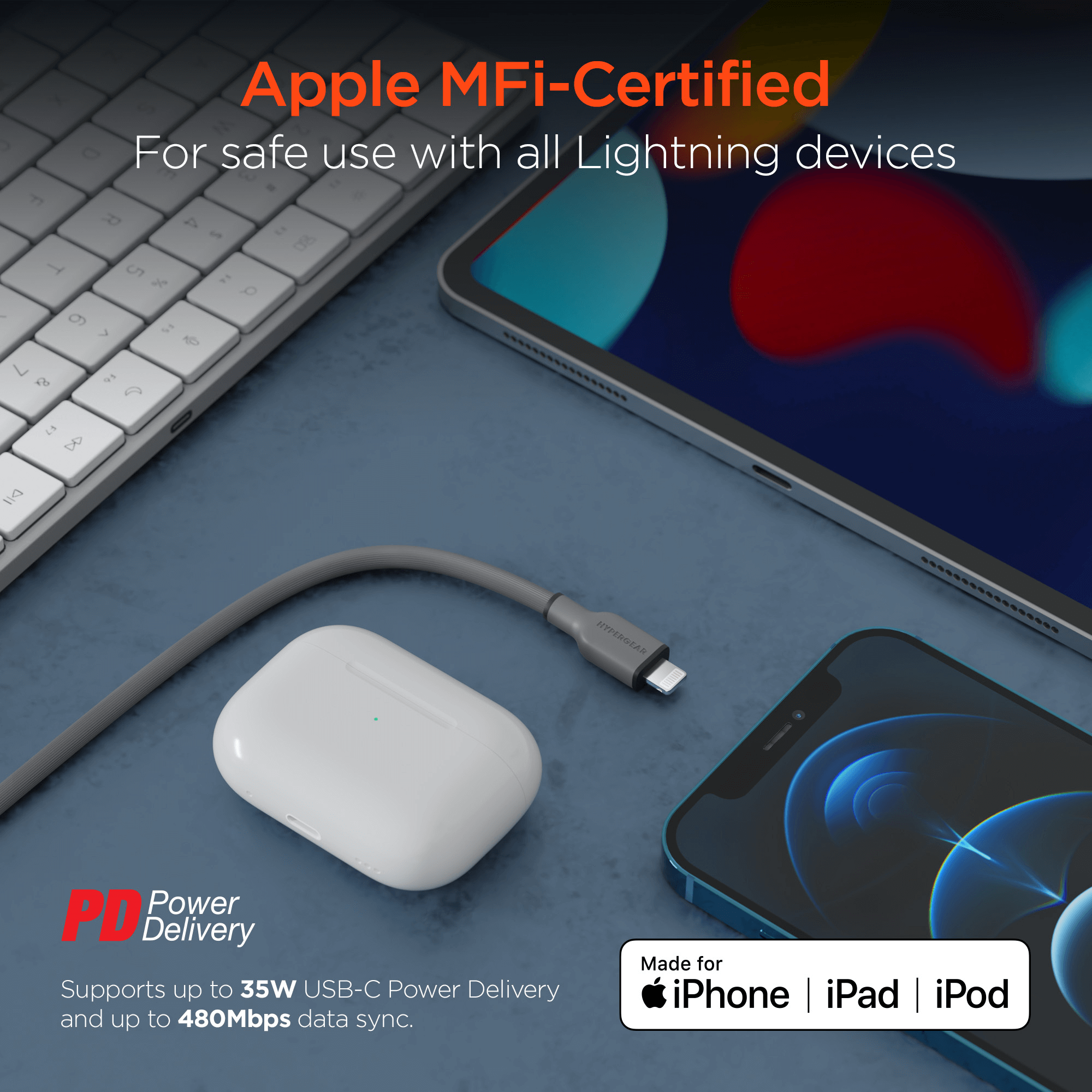 HyperGear Flexi PRO USB-C to Lightning Cable 4ft Jupiter Gear Home