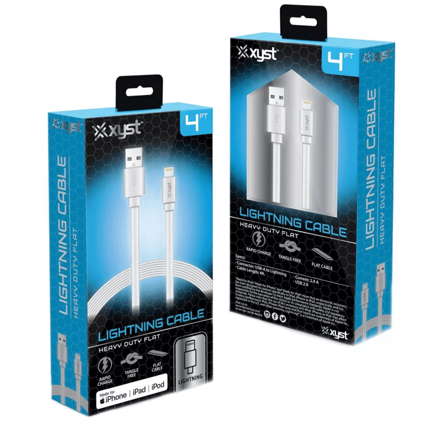 Xyst Charge and Sync USB to Lightning Flat Cable 4Ft Jupiter Gear Home