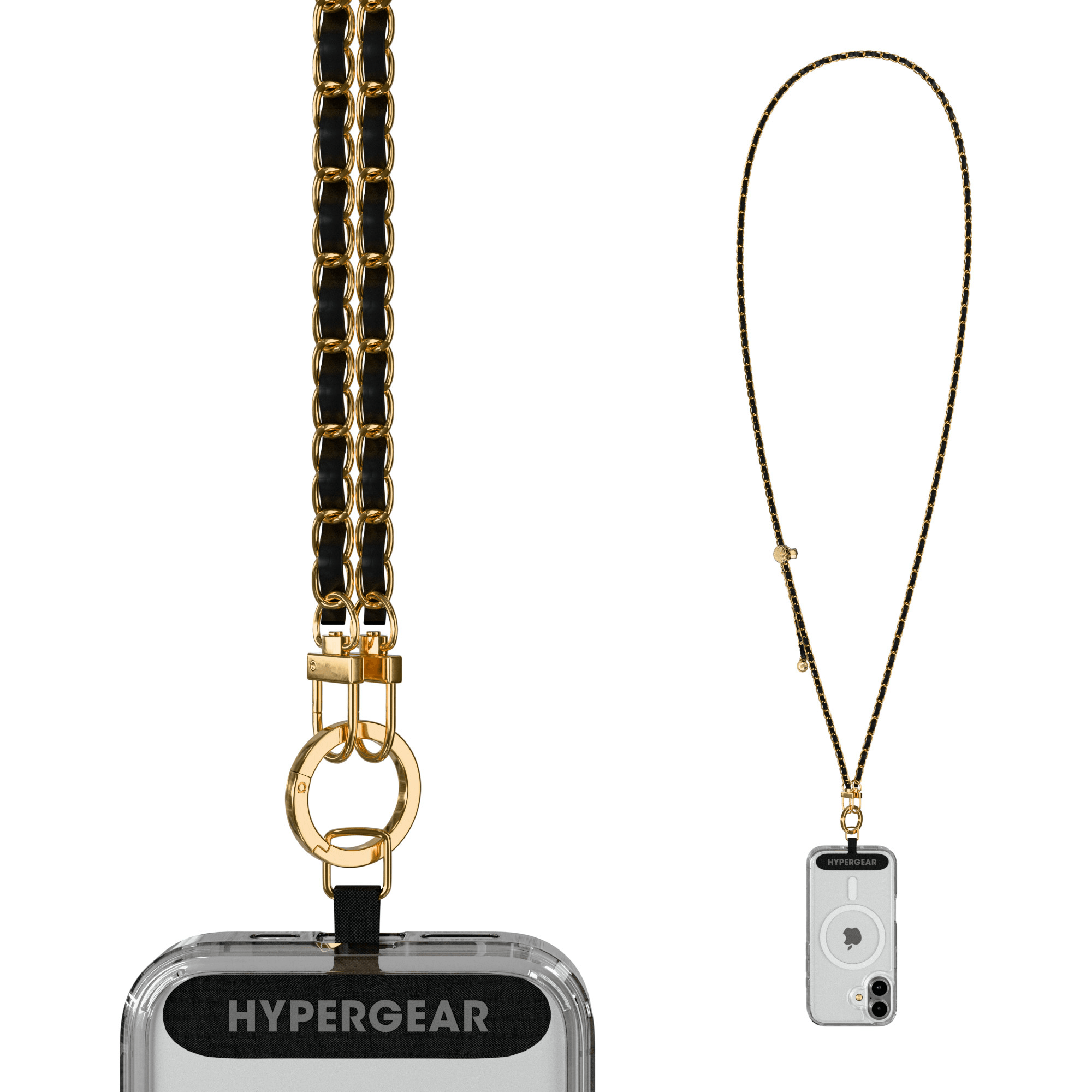HyperGear TECHcessories Gold Chain with Black Vegan Leather Universal Crossbody Phone Strap Jupiter Gear Home