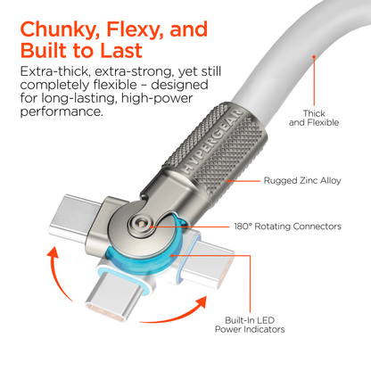 HyperGear Chunky180° 100W USB-C to USB-C Rugged Fast Charge Cable 6ft Jupiter Gear Home