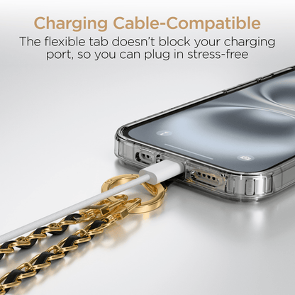 HyperGear TECHcessories Gold Chain with Black Vegan Leather Universal Crossbody Phone Strap Jupiter Gear Home