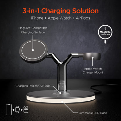 HyperGear MaxCharge 3-in-1 MagSafe Wireless Charging Stand for Phones Jupiter Gear Home