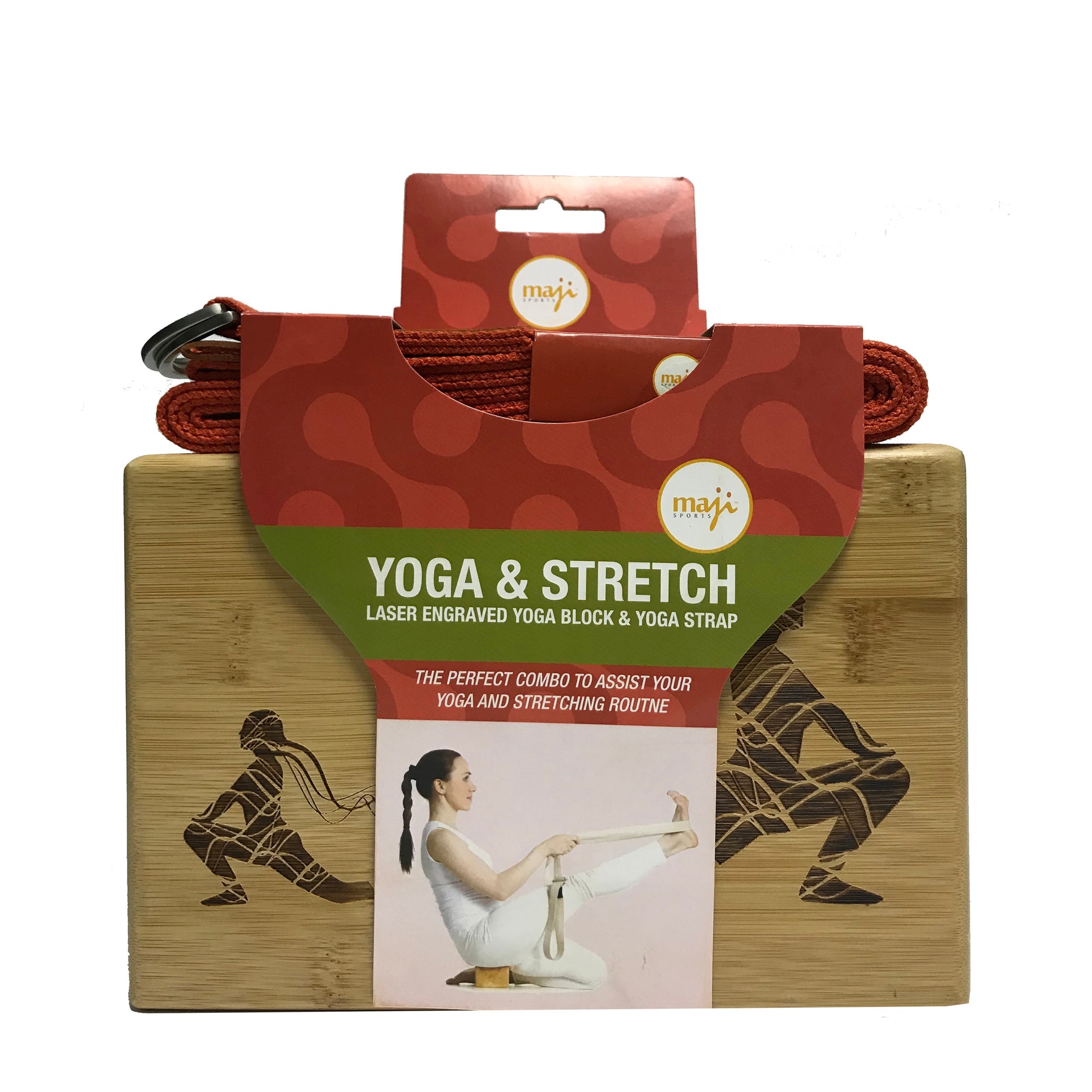 Maji Sports Laser Engraved Bamboo Yoga Block &amp; Strap Combo Jupiter Gear Home