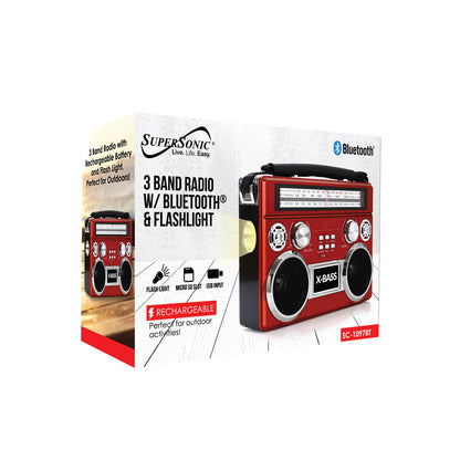 Supersonic Portable 3 Band Bluetooth Radio with Flashlight &amp; 10 Hour Battery Jupiter Gear Home