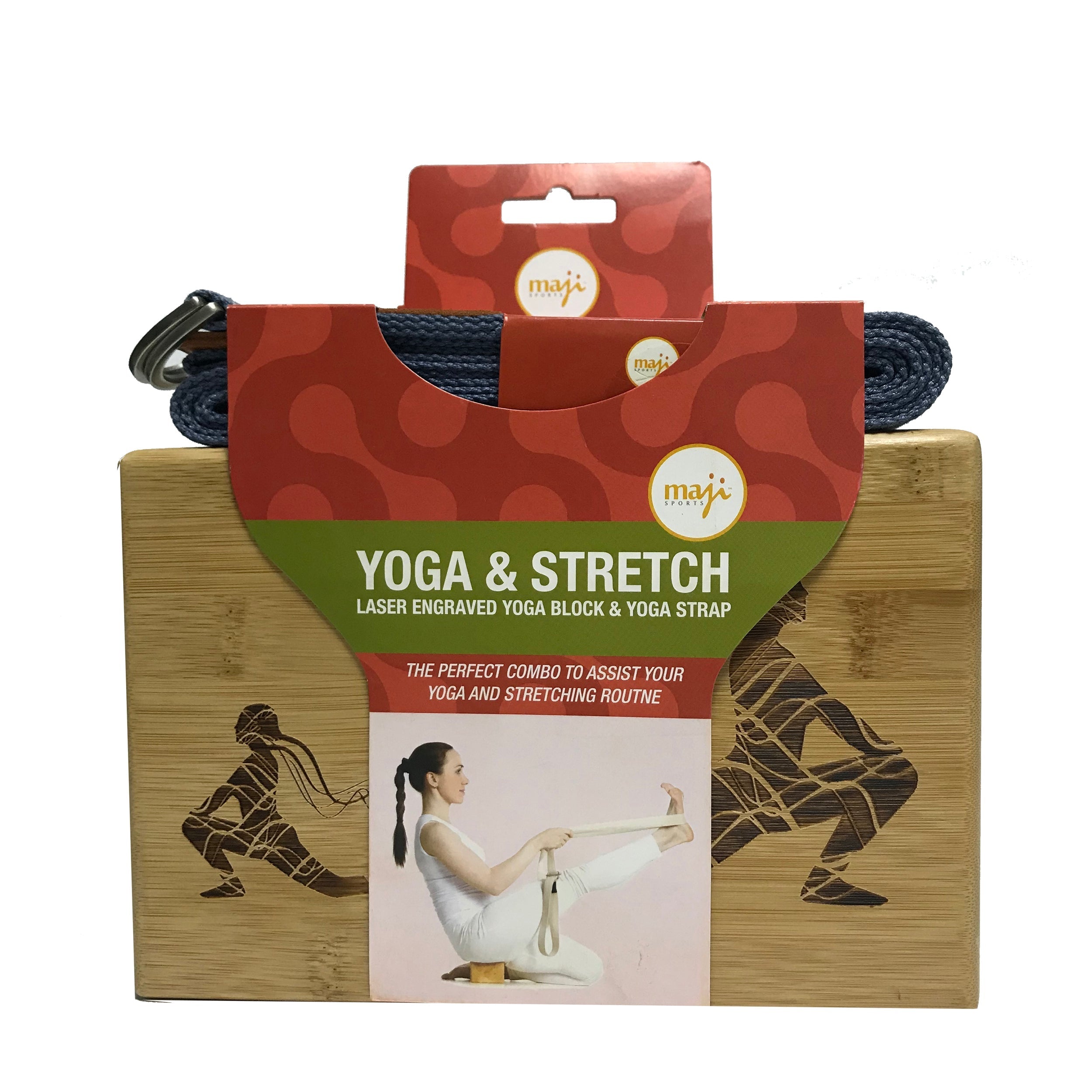 Maji Sports Laser Engraved Bamboo Yoga Block &amp; Strap Combo Jupiter Gear Home