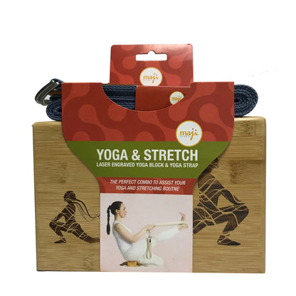Maji Sports Laser Engraved Bamboo Yoga Block &amp; Strap Combo Jupiter Gear Home